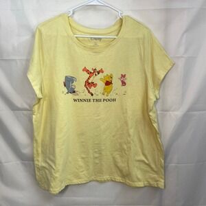 Disney women's yellow Winnie the Pooh Piglet Tigger Eeyore casual tshirt‎ cotton